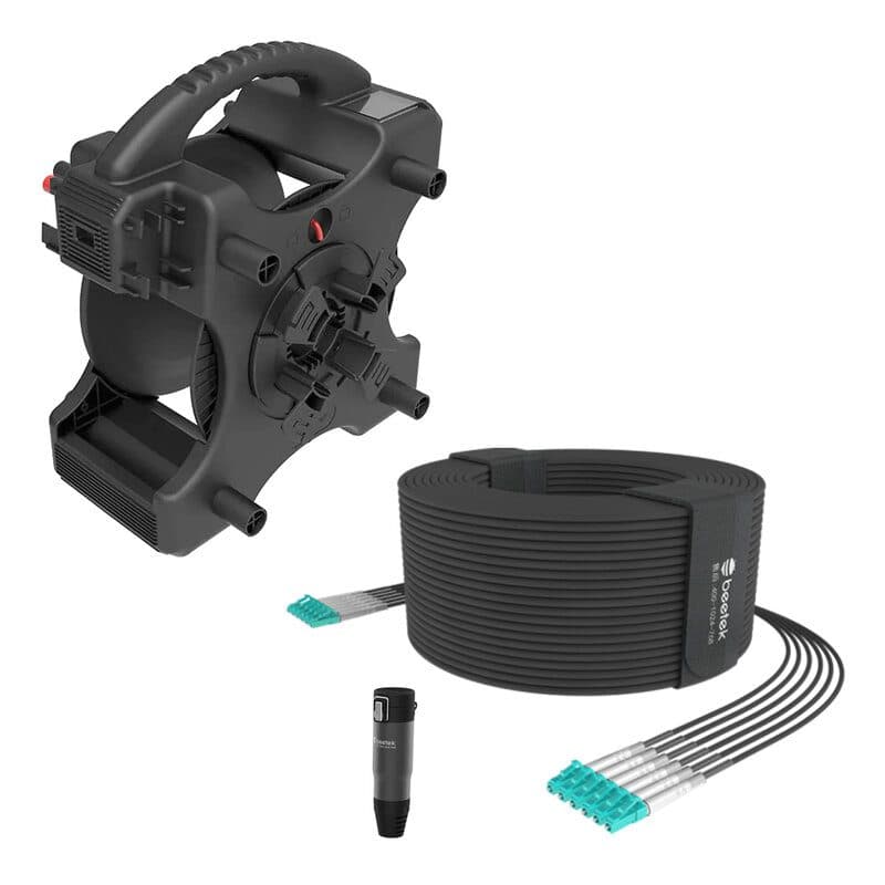 Kit fibra ottica armata esterno 150m 6 LC OM3 con avvolgicavo DF200 - BEETEK BEE-G202-150U-6LC-KIT