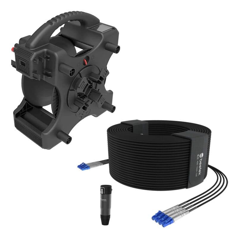 Kit fibra ottica armata monomodale 150m 8LC TPU + avvolgicavo DF200 - BEETEK BEE-G202-150USM-8LC-KIT