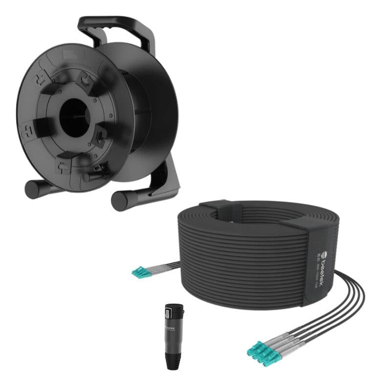 Kit cavo fibra ottica armato 300m 4 fibre LC OM3 + avvolgicavo PCD380 - BEETEK BEE-G202-300U-4LC-KIT