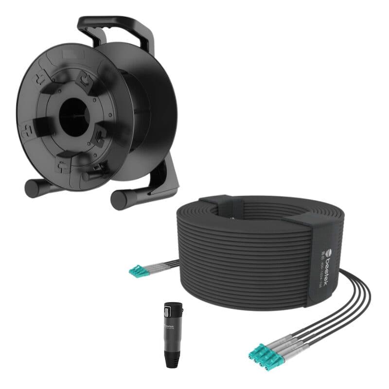 Kit cavo fibra ottica armato 300m 8 fibre LC OM3 + avvolgicavo PCD380 - BEETEK BEE-G202-300U-8LC-KIT