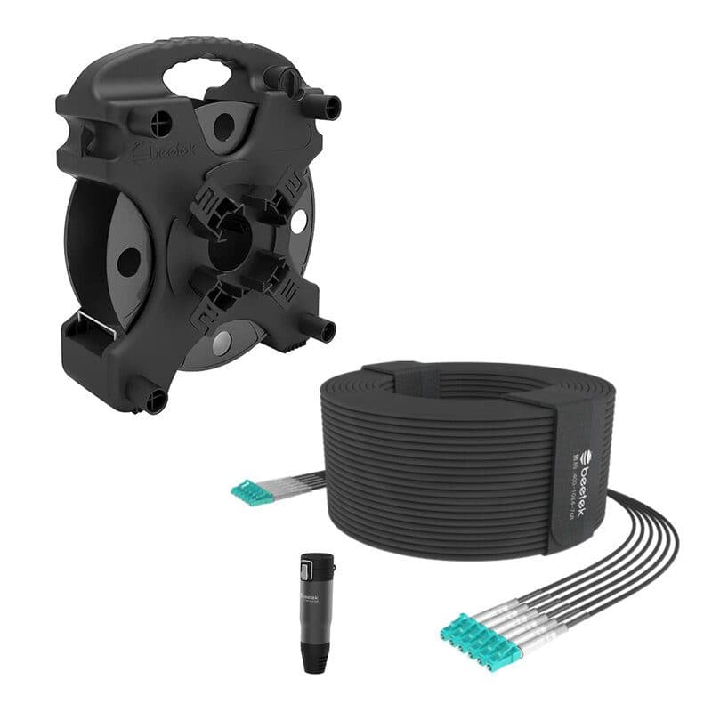 Kit fibra ottica armata esterno 50m 12 LC OM3 con avvolgicavo DF100 - BEETEK BEE-G202-50U-12LC-KIT