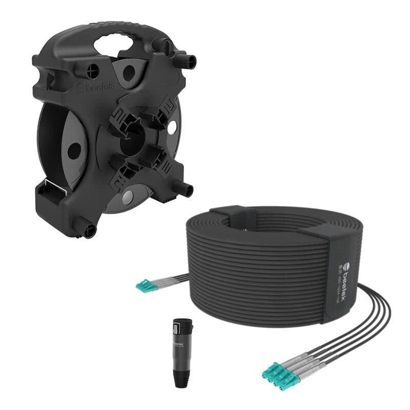 Kit cavo fibra ottica armato 50m 8 fibre LC OM3 + avvolgicavo DF100 - BEETEK BEE-G202-50U-8LC-KIT