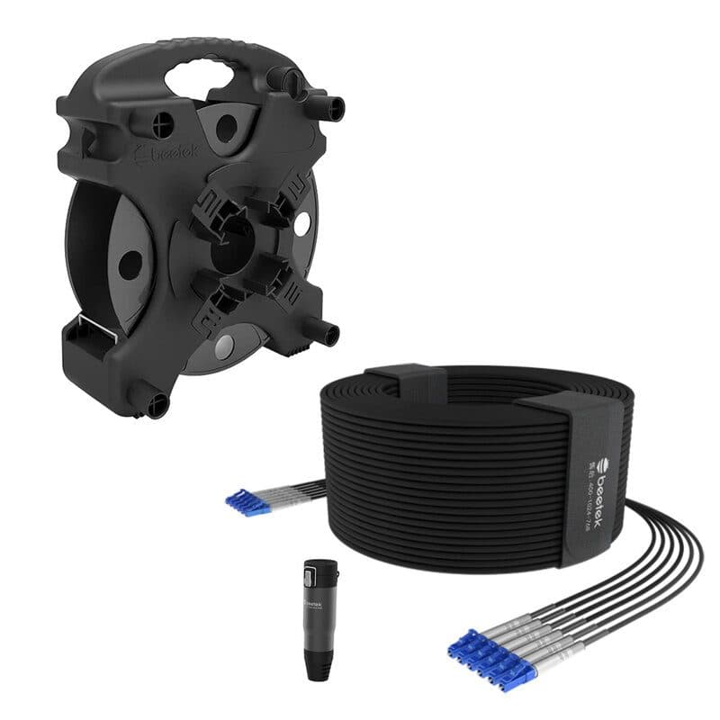 Kit cavo fibra ottica armato monomodale 50m 12LC TPU con avvolgicavo - BEETEK BEE-G202-50USM-12LC-KIT
