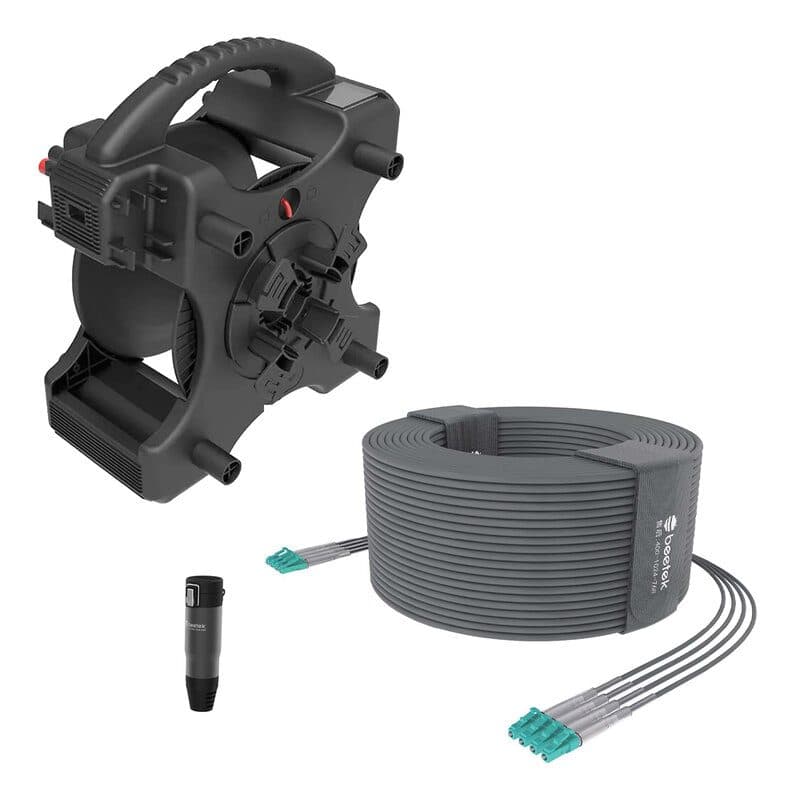 Kit fibra ottica armata OM3 100m 4 LC con avvolgicavo DF200 - BEETEK BEE-G300-100U-4LC-KIT