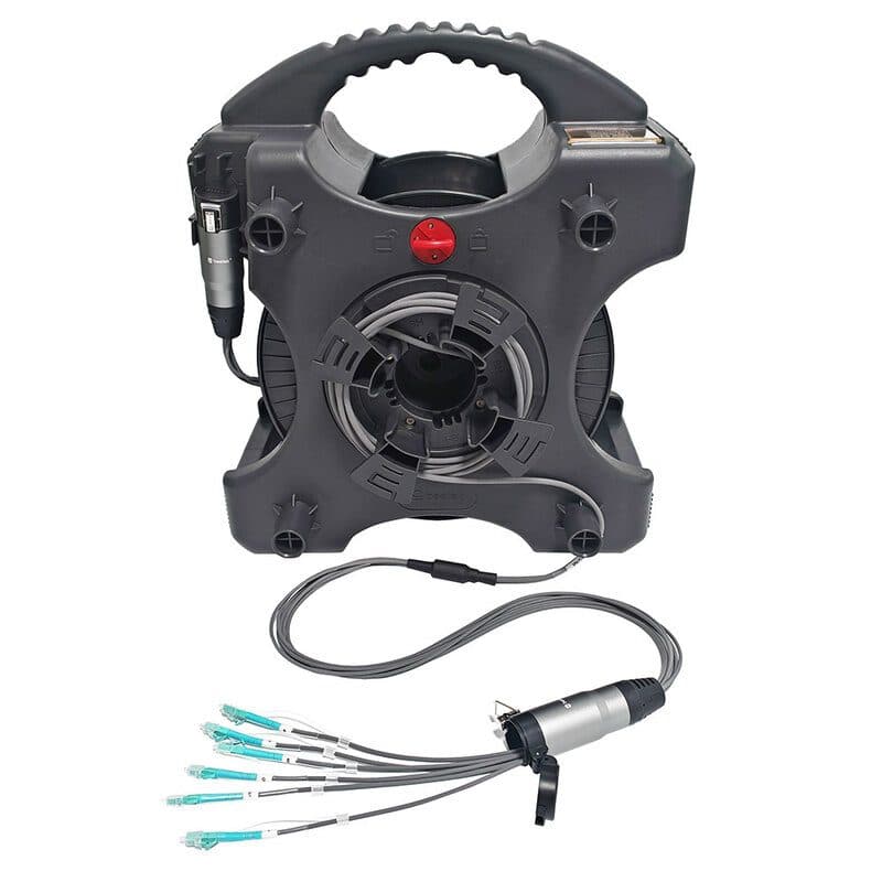 Kit cavo fibra ottica armato OM3 6 LC 150 m con avvolgicavo DF200 e BH03 - BEETEK BEE-G300-150U-6LC-KIT