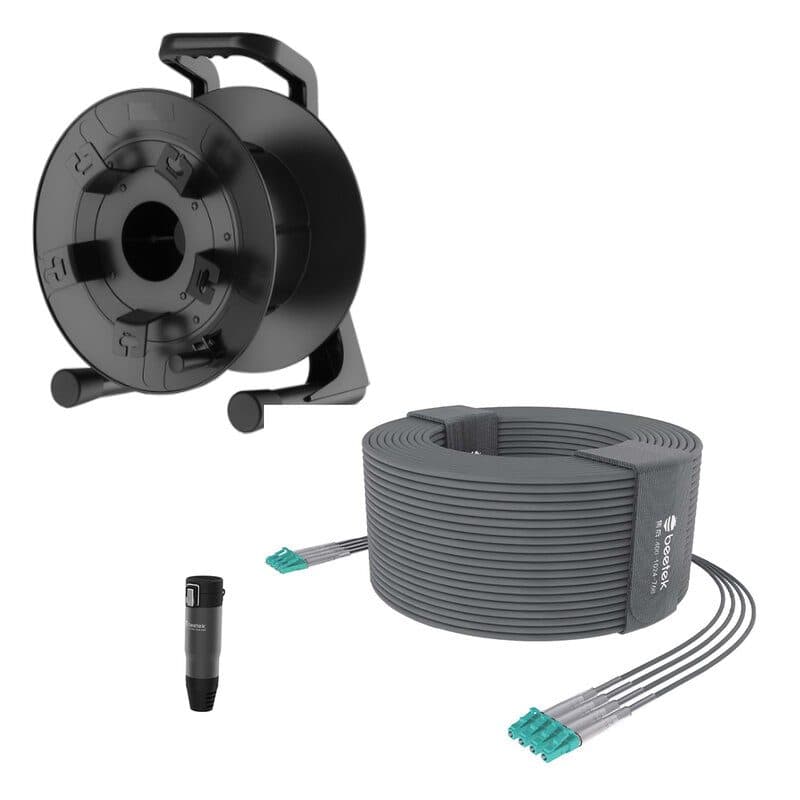 Kit fibra ottica armata OM3 200m 4 LC con avvolgicavo PCD380 - BEETEK BEE-G300-200U-4LC-KIT