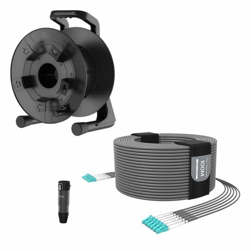 Kit cavo fibra ottica armato OM3 6 LC 200 m con avvolgicavo PCD380 e BH03 - BEETEK BEE-G300-200U-6LC-KIT