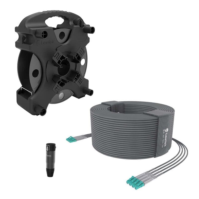 Kit fibra ottica armata OM3 50m 4 LC con avvolgicavo DF100 - BEETEK BEE-G300-50U-4LC-KIT