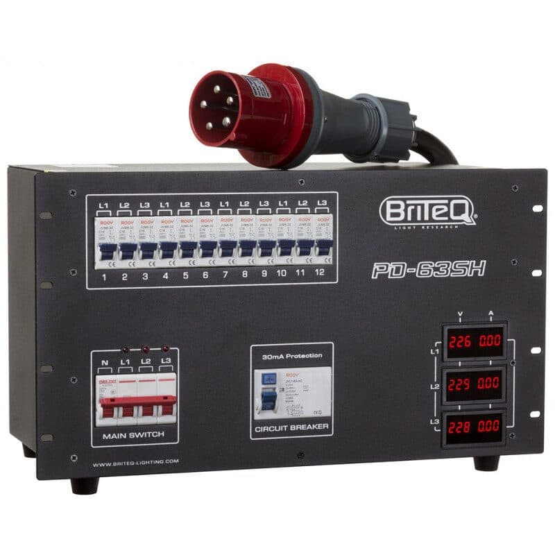 Distributore corrente trifase 63A Schuko tedesco 12 prese 16A - BRITEQ BEG-B04648