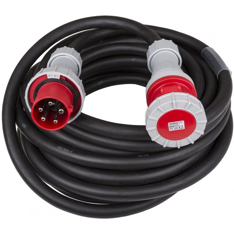 Three-phase CEE 63A 5G16 20m IP44 black electrical extension cable - HILEC HIT-B01396