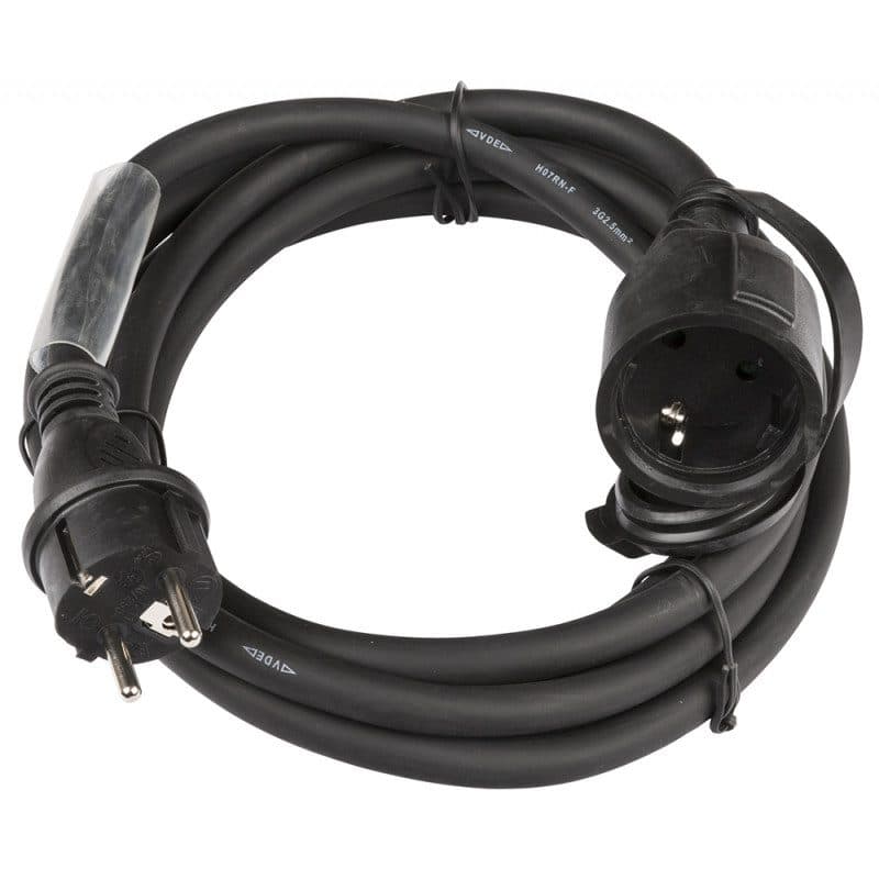Schuko electrical extension socket 3G2.5 16A IP44 3m black - HILEC HIT-B01398