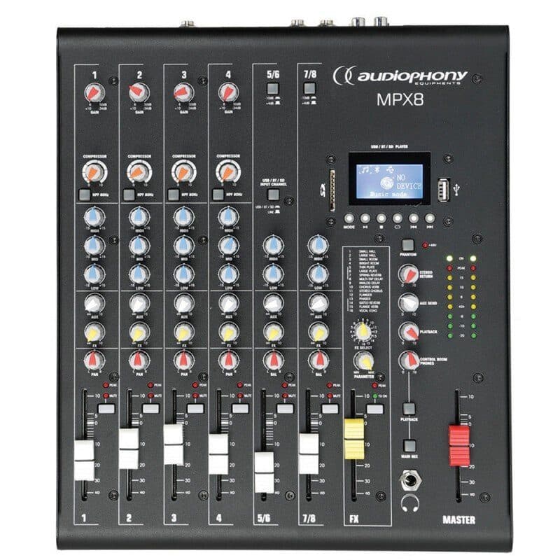 Mixer analogico 8 ingressi DSP USB SD BT display - AUDIOPHONY HIT-H10906