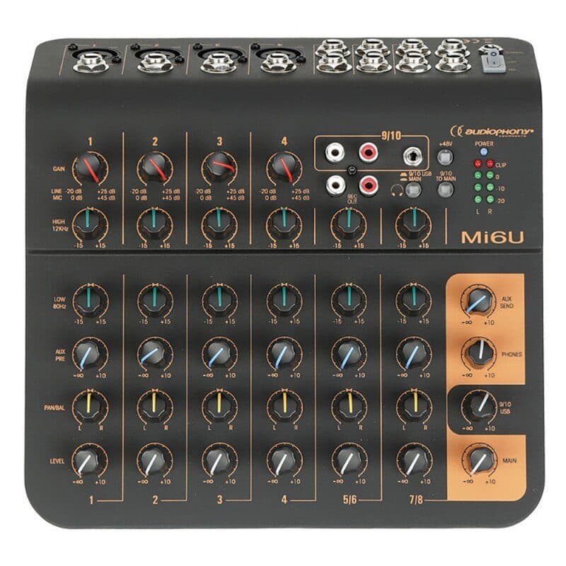 Mixer compatto 6 canali 4 mic Phantom 48V USB - AUDIOPHONY HIT-H10911
