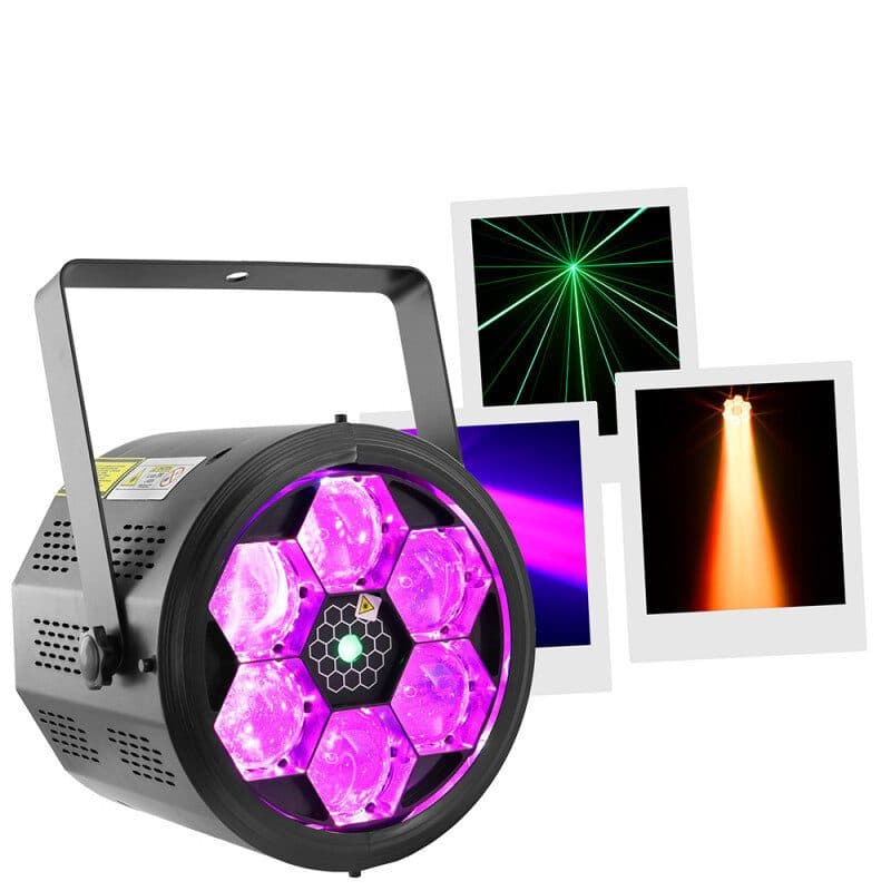 Faretto PAR Wash 6x10W nido d'ape con laser verde 50mW - Boomtone DJ MSC-BOOBEEFXLZR