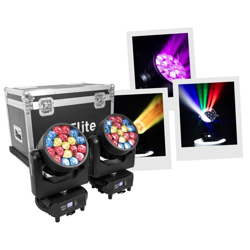 Set teste mobili Wash/Beam 19x40W RGBW IP65 zoom 3,5-48° - Evolite MSC-EVODIAMOND1940ZIPSET
