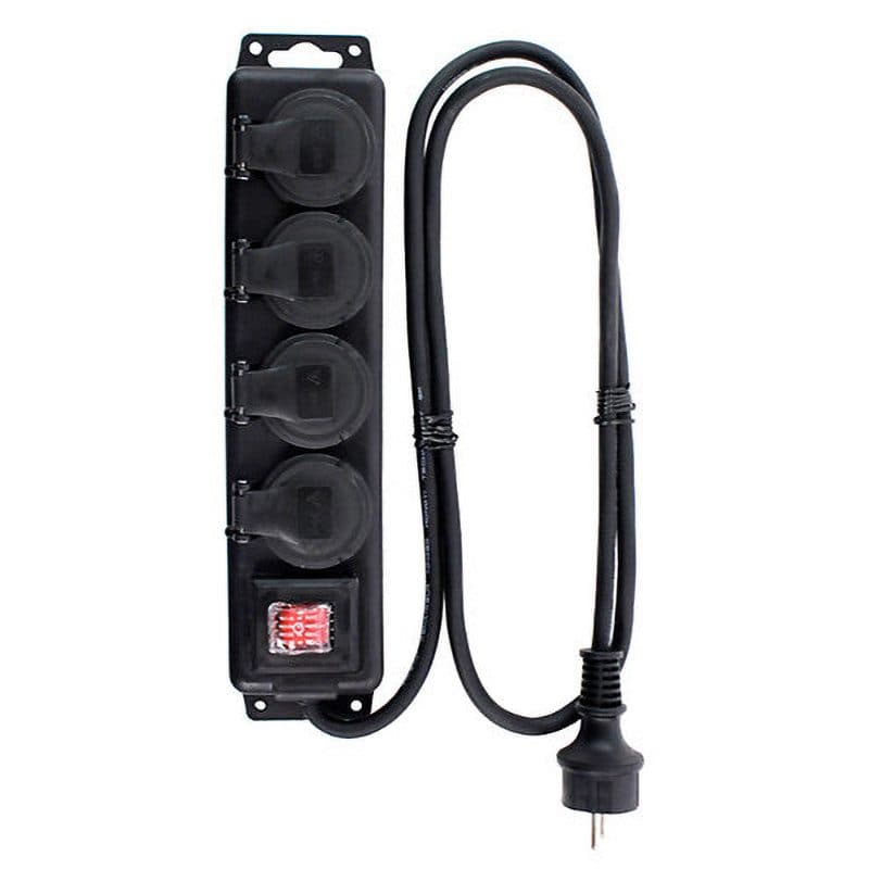 Multipresa alimentazione 4 prese IP44 cavo 1,4 m nera - PLUGGER MPE-4SIP