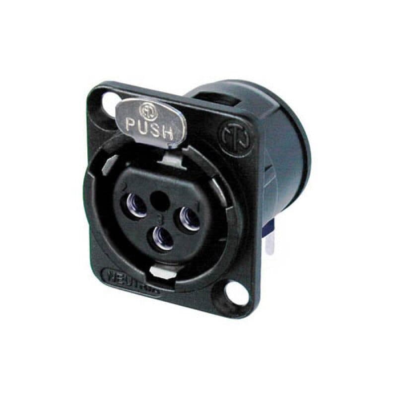 Connettore XLR femmina 3 poli da pannello PCB serie D nero contatti argento - NEUTRIK NEU-NC3FD-H-BAG