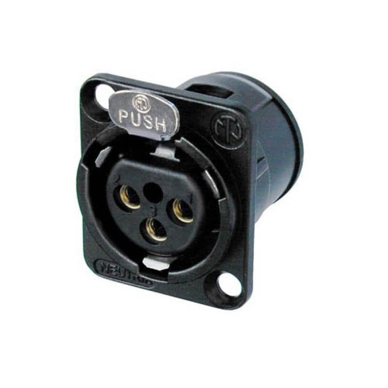 Connettore XLR femmina 3 poli da pannello PCB serie D nero contatti oro - NEUTRIK NEU-NC3FD-V-B
