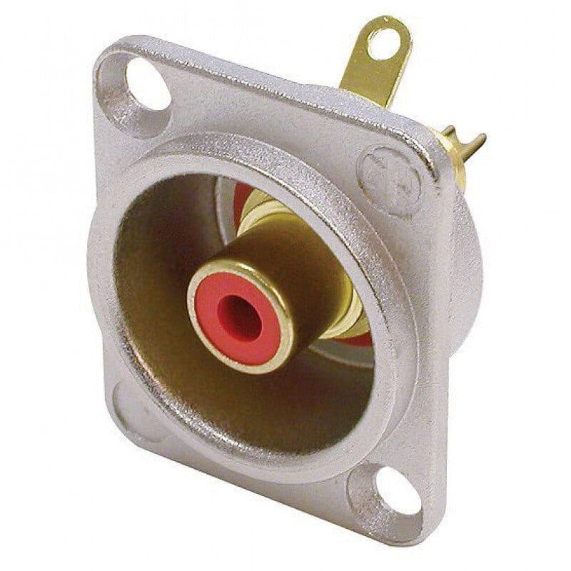 Connettore RCA femmina da pannello, isolante rosso, contatti dorati - NEUTRIK NEU-NF2D-2