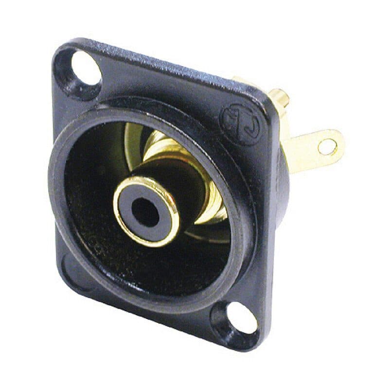 Connettore RCA femmina da pannello cromato nero isolante nero - NEUTRIK NEU-NF2D-B-0