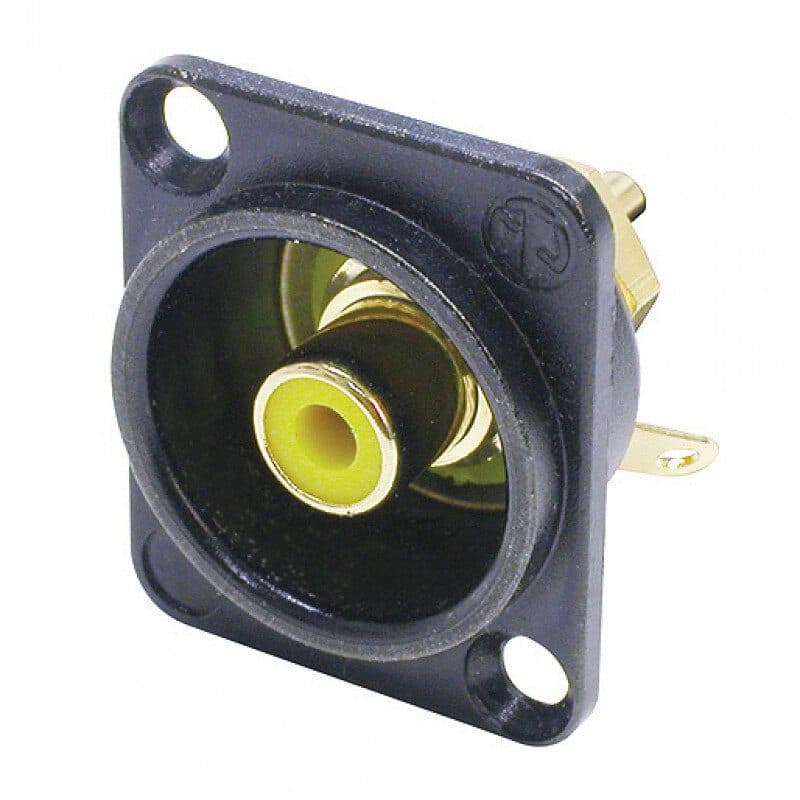 Connettore RCA femmina da pannello cromato nero isolante giallo - NEUTRIK NEU-NF2D-B-4
