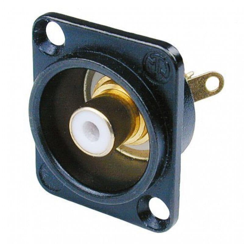 Connettore RCA femmina da pannello cromato nero isolante bianco - NEUTRIK NEU-NF2D-B-9