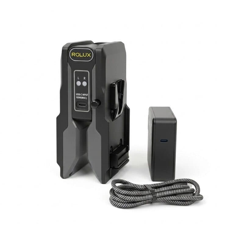 Caricabatterie doppio V-Mount pieghevole USB-C PD 100W GaN - ROLUX RLX-POWERFOLD1