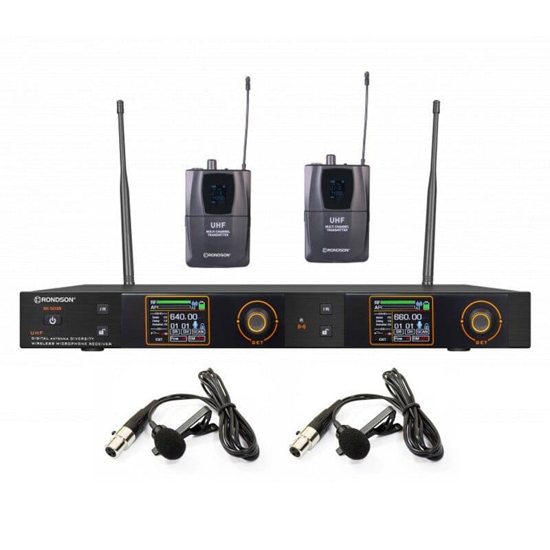 Radiomicrofono UHF 2 canali 2 bodypack lavalier rack 19 pollici - RONDSON RON-02156