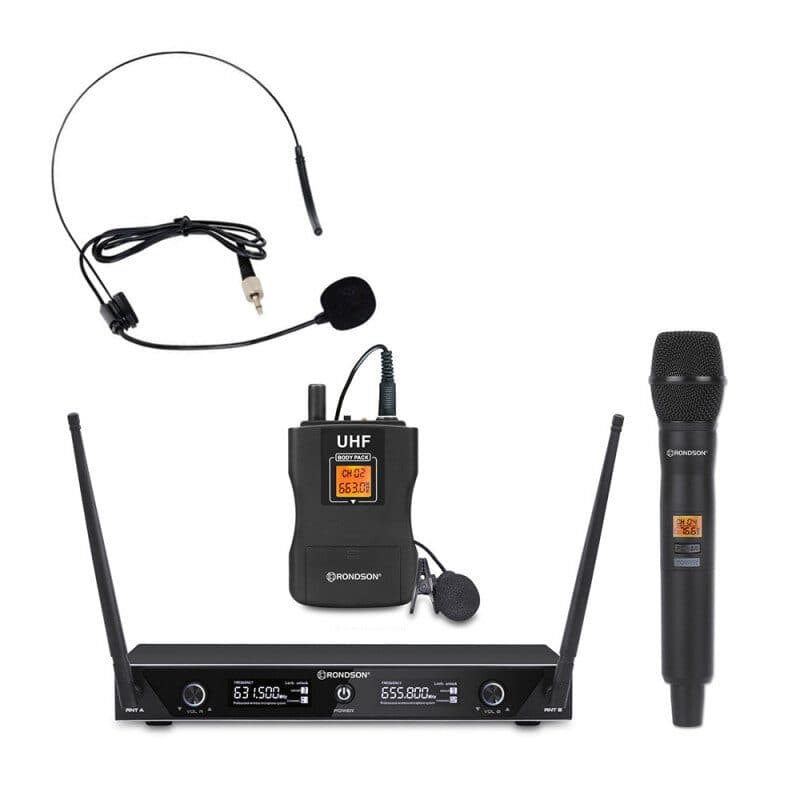 Set radiomicrofoni UHF palmare e bodypack lavalier e archetto - RONDSON RON-02523-3