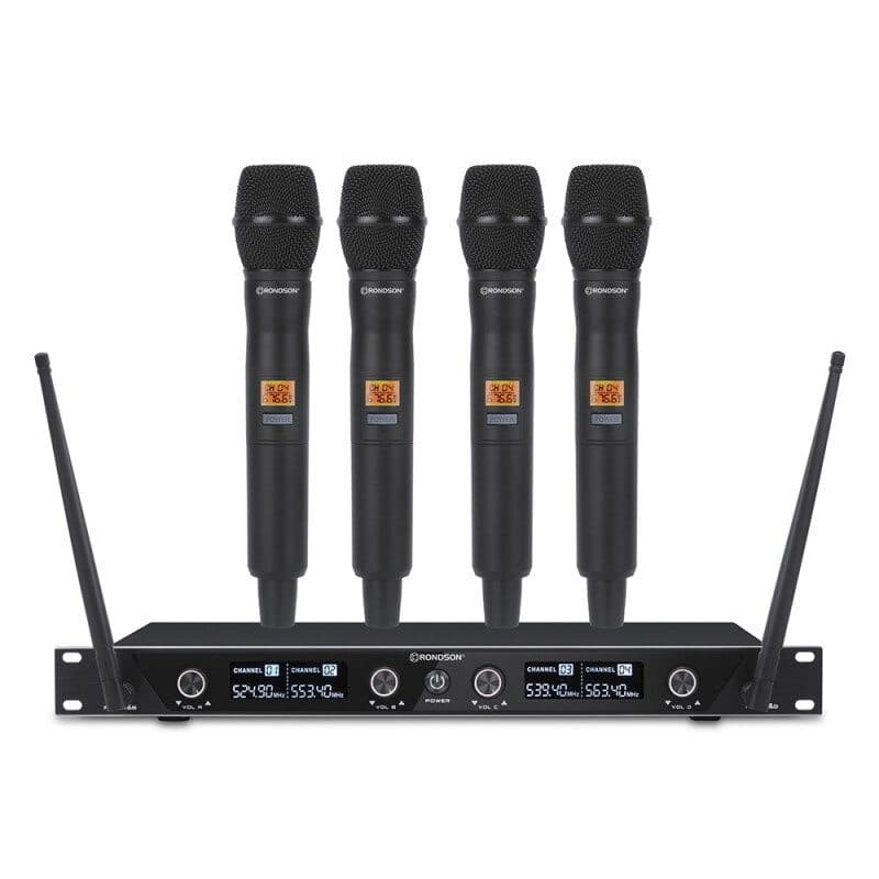 Set 4 radiomicrofoni UHF 4ch PLL 501-538,5MHz rack 19" - RONDSON RON-02524-3