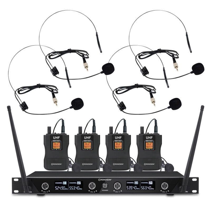 Set radiomicrofoni UHF 4 canali 4 bodypack lavalier e ad archetto - RONDSON RON-02525-3