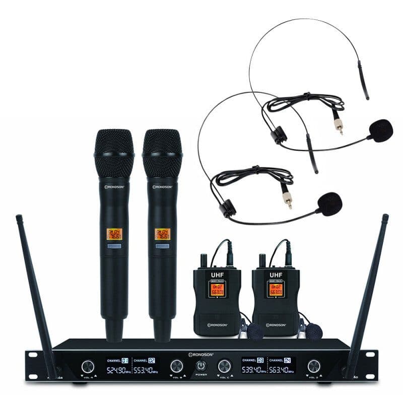 Radiomicrofono UHF 4 canali 2 palmari 2 bodypack 506-546MHz - RONDSON RON-02526-1
