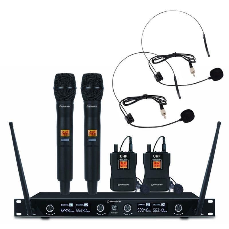 Set radiomicrofoni UHF 2 palmari 2 bodypack lavalier e archetto - RONDSON RON-02526-2