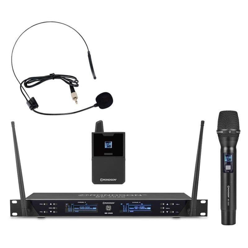Radiomicrofono UHF 2 canali palmare e bodypack lavalier/archetto - RONDSON RON-02592