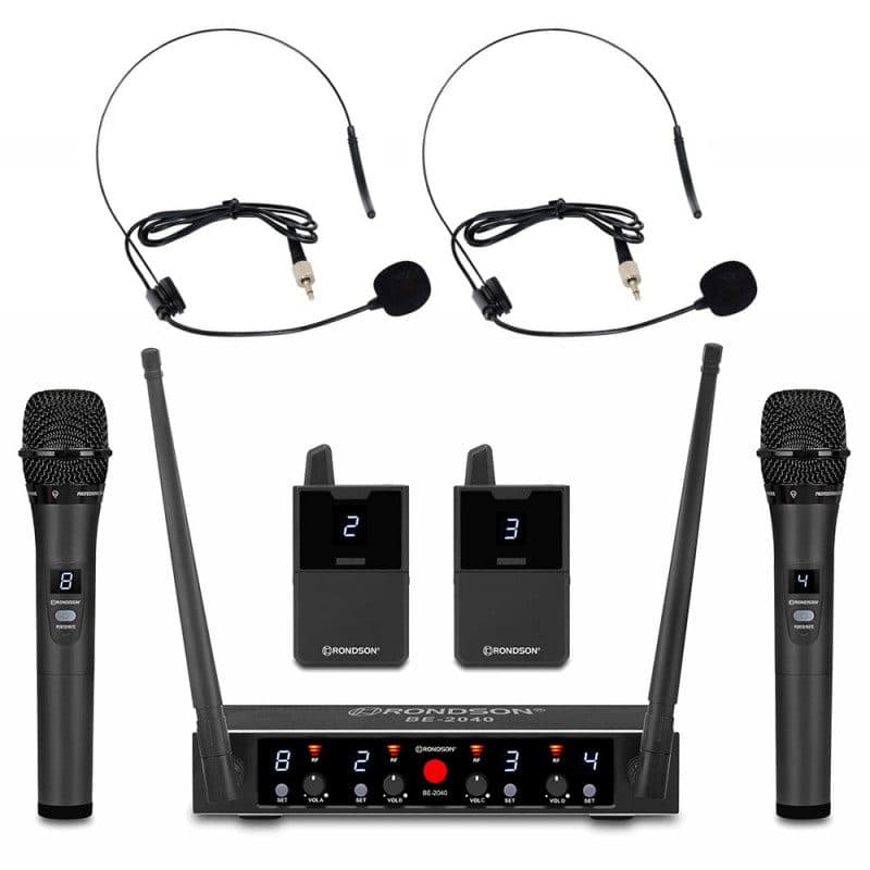Radiomicrofono UHF 4 canali 2 palmari 2 bodypack - RONDSON RON-02595