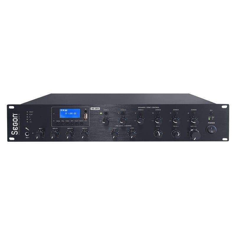 Amplificatore mixer 240W 6 zone 100V FM Bluetooth USB/SD - SEGON PROFESSIONAL AUDIO AME-240-6 RON-02631