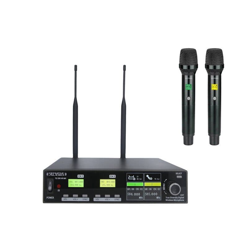 Set radiomicrofoni UHF doppio a mano con ricevitore mezzo rack True Diversity - DEFINITIVE AUDIO TD 200 HR MH