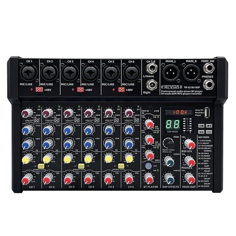 Mixer analogico 9 canali Bluetooth USB DSP - DEFINITIVE AUDIO TM 62 BU-DSP