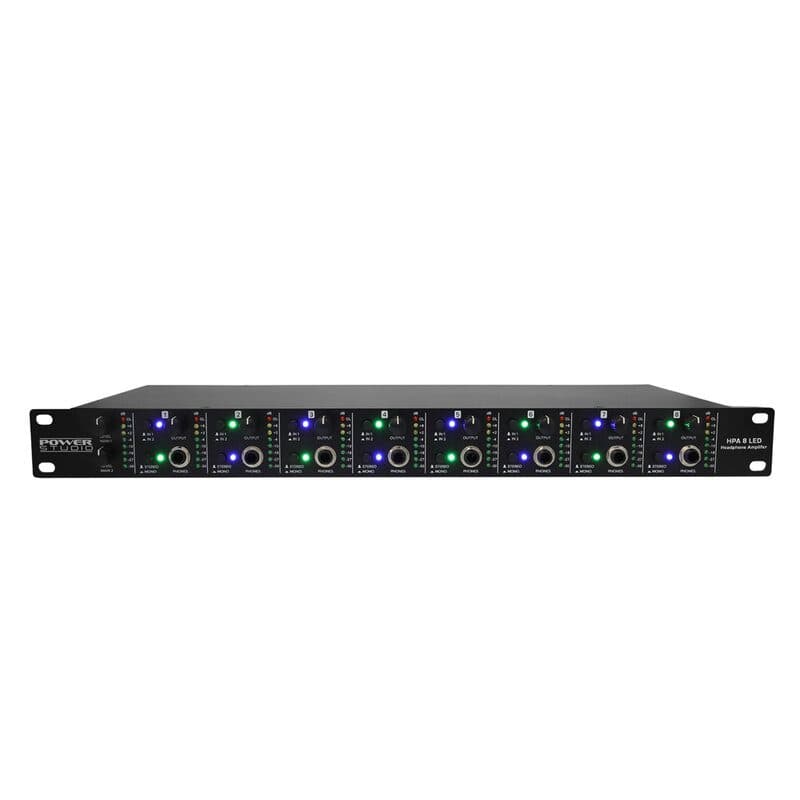 Amplificatore cuffie professionale 8 canali VU meter LED rack 19" - HPA SOG-7300_HPA_8_LED
