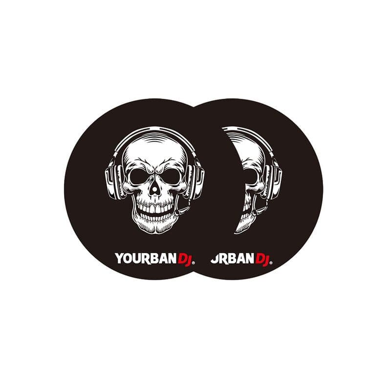 Tappetino in feltro per giradischi nero logo Teschio, scritta bianca, 2 pezzi - YOURBAN YS 320 SKULL BL