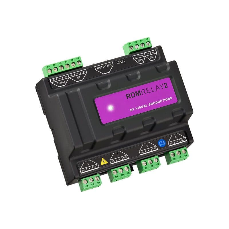 Interfaccia relay 4 canali DMX RDM guida DIN - Visual Productions VIS-RDMRELAY2